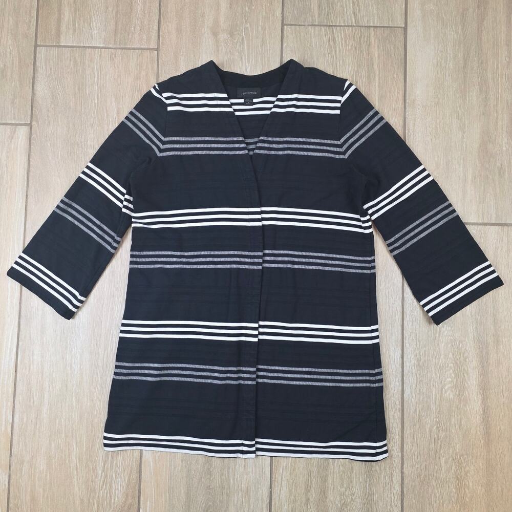 J Jill Wherever Cardigan Womens Petite S Black White Striped Open Front Long